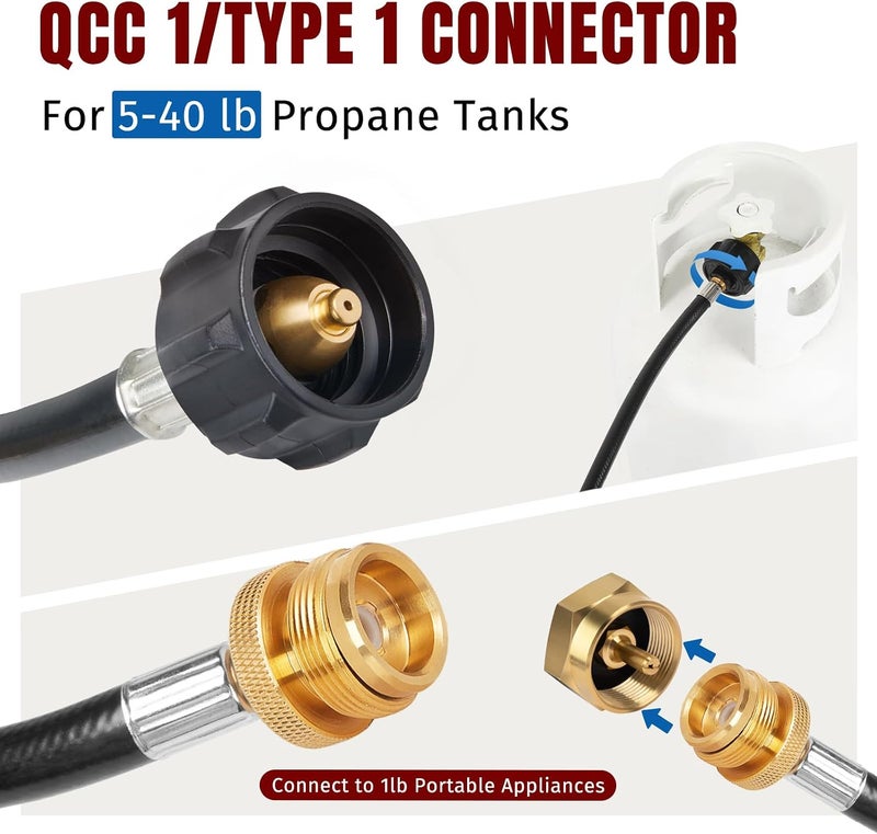 شاين ستار SHINESTAR 6 FT Propane Adapter Hose - Compatible with Coleman Stove, Weber Q Grill, Mr. Buddy Heater & More - Connects 1 lb Portable Appliances to 20 lb Tanks - Image 2