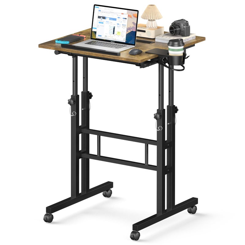 Enayplon Small Standing Desk with Wheels, Mobile Stand Up Desk, Portable Standing Table on Wheels for Walking Pad, Rolling Computer Desk Adjustable Height, Tall Table - Image 1