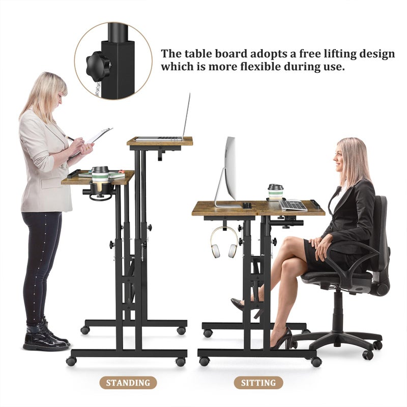 Enayplon Small Standing Desk with Wheels, Mobile Stand Up Desk, Portable Standing Table on Wheels for Walking Pad, Rolling Computer Desk Adjustable Height, Tall Table - Image 5