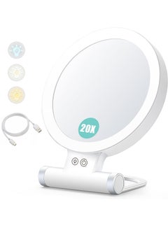 XiuWoo Portable Rechargeable Touch Control Double Sided 20X/1 Electric Magnifying Mirror, Makeup Beauty Mirror, Tabletop Makeup Mirror, Vanity Mirror with Light, 3 Color Lighting, Dimmable Touch Scree  - Image 1