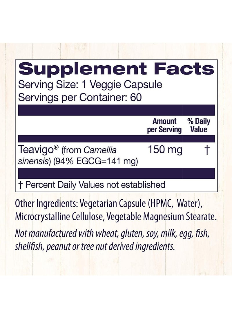 Healthy Origins TEAVIGO, Green Tea Extract, Minimum 94% EGCG, 150 mg - 60 Veggie Caps Dietary Supplement  - Image 4