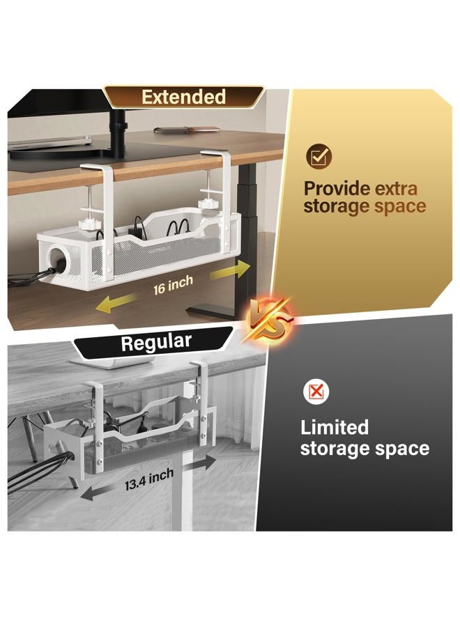 Cinati [Upgraded] Under Desk Cable Management Large, 16" Cable Management Box for Table Thickness up to 3", Wire Cord Organizer with Clamp No Drill, No Damage to Desk - Image 2
