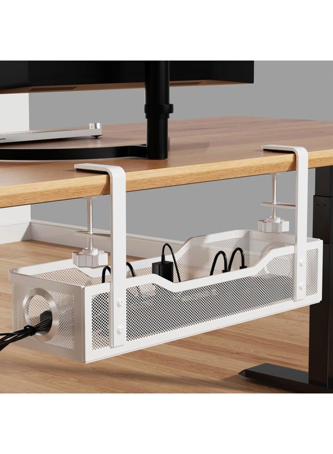 Cinati [Upgraded] Under Desk Cable Management Large, 16" Cable Management Box for Table Thickness up to 3", Wire Cord Organizer with Clamp No Drill, No Damage to Desk - Image 1