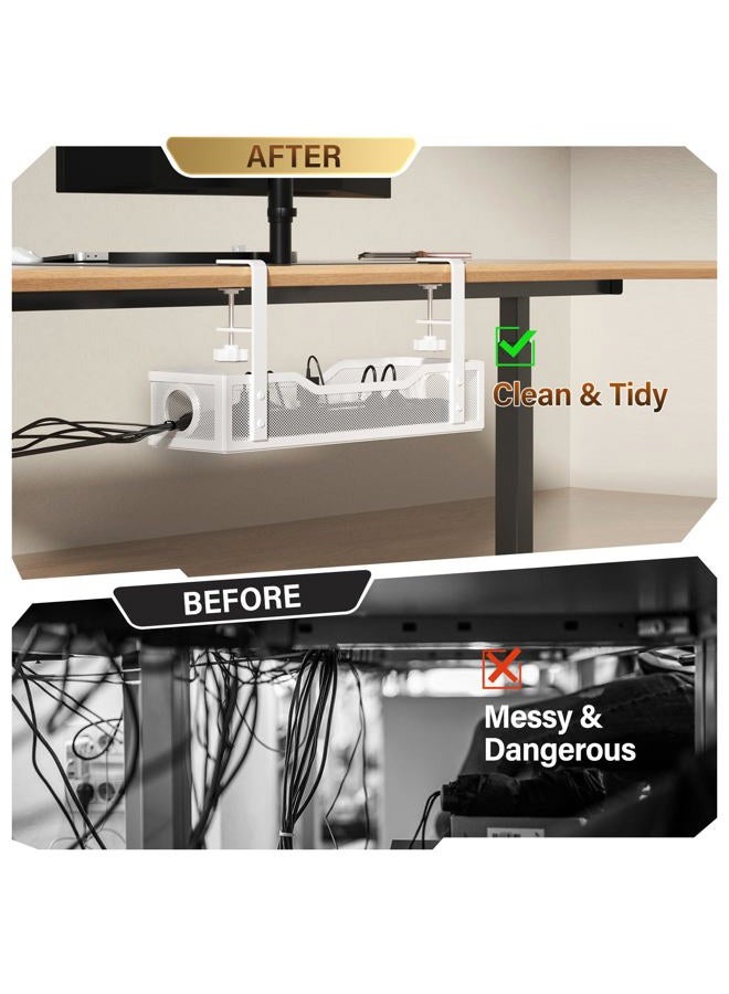 Cinati [Upgraded] Under Desk Cable Management Large, 16" Cable Management Box for Table Thickness up to 3", Wire Cord Organizer with Clamp No Drill, No Damage to Desk - Image 4