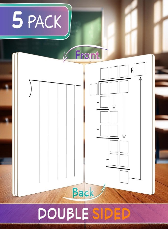 SCRIBBLEDO 5 Pack Dry Erase Division White Boards 9x12Inch Lapboard Double Sided Math Manipulatives Long Division Practice Lapboards for Kids Students, Classroom and Home 5 Whiteboard Erasers Included - Image 2