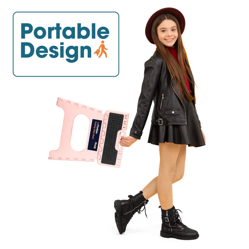 Flottian 11" Folding Step Stool for Adults and Kids Holds Up to 300 lbs,Non-Slip Folding Stools with Portable Handle, Compact Plastic Foldable Step Stool for Bathroom,Bedroom, Kitchen Sakura Pink - Image 5