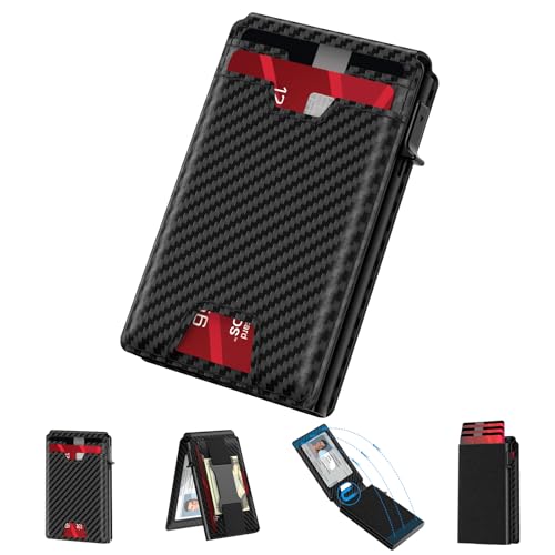 typecase محفظة رجال من تايب كيس: حافظة بطاقات قابلة للفتح، جلد طبيعي، حماية RFID، ذكية، نحيفة، بسيطة، رقيقة - سعة ١٣ بطاقة، نافذة هوية، حزام نقدي (ألياف كربونية) - Image 1
