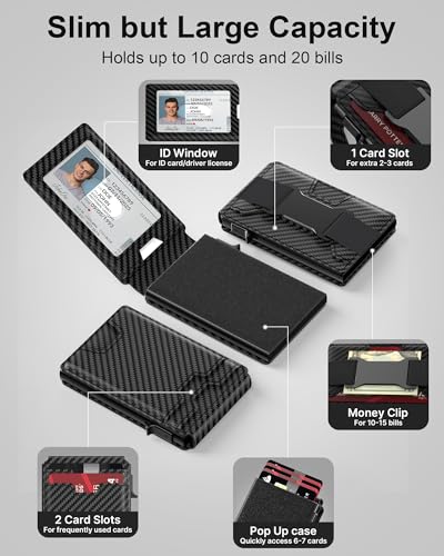 typecase محفظة رجال من تايب كيس: حافظة بطاقات قابلة للفتح، جلد طبيعي، حماية RFID، ذكية، نحيفة، بسيطة، رقيقة - سعة ١٣ بطاقة، نافذة هوية، حزام نقدي (ألياف كربونية) - Image 2