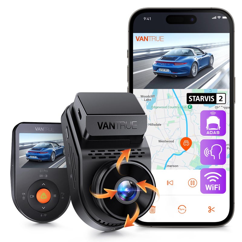 Vantrue S1 Pro Dash Cam Front STARVIS 2, 2.7K Mini Dash Camera for Cars, ADAS, App Control, Built-in WiFi GPS, G-Sensor, Loop Recording, Night Vision, 24H Parking Mode, 158Â°, 2" IPS, Support 1TB Max - Image 1