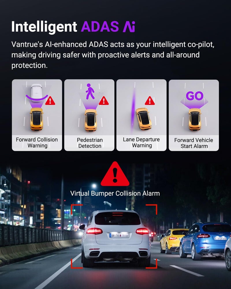 Vantrue S1 Pro Dash Cam Front STARVIS 2, 2.7K Mini Dash Camera for Cars, ADAS, App Control, Built-in WiFi GPS, G-Sensor, Loop Recording, Night Vision, 24H Parking Mode, 158Â°, 2" IPS, Support 1TB Max - Image 2