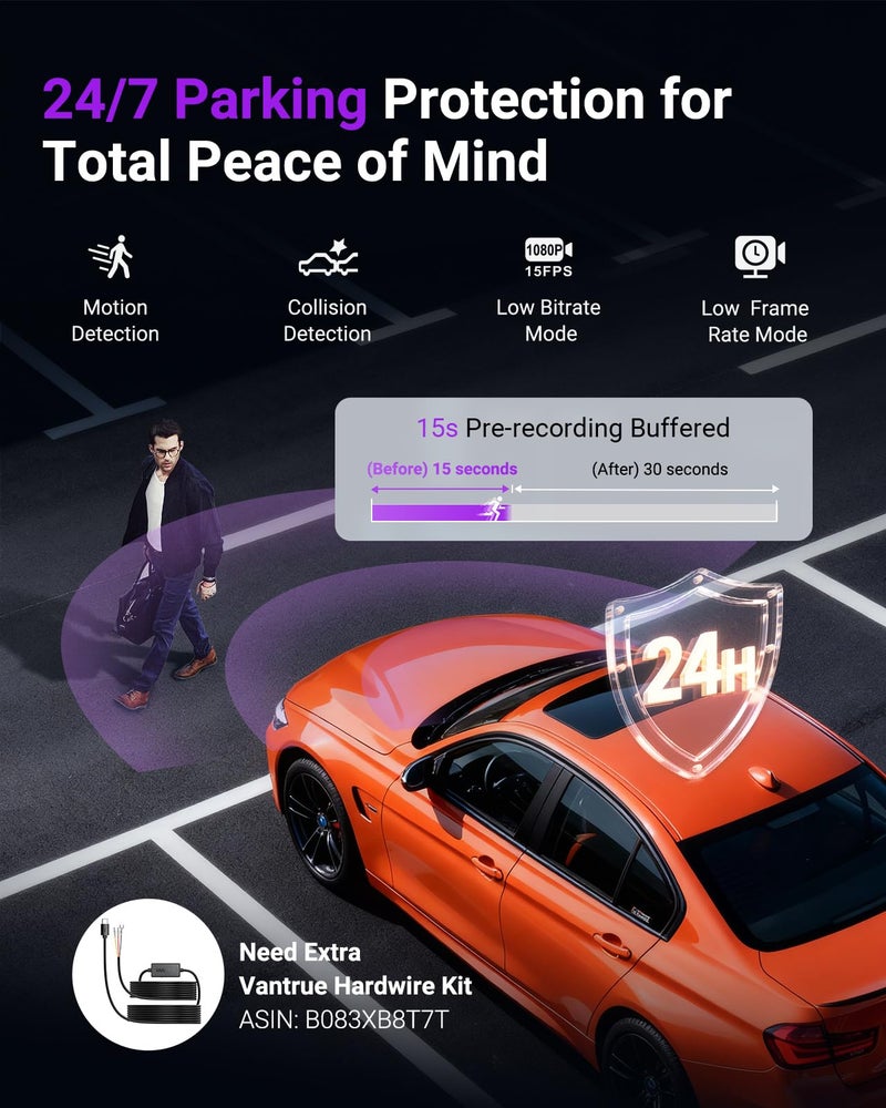 Vantrue S1 Pro Dash Cam Front STARVIS 2, 2.7K Mini Dash Camera for Cars, ADAS, App Control, Built-in WiFi GPS, G-Sensor, Loop Recording, Night Vision, 24H Parking Mode, 158Â°, 2" IPS, Support 1TB Max - Image 3