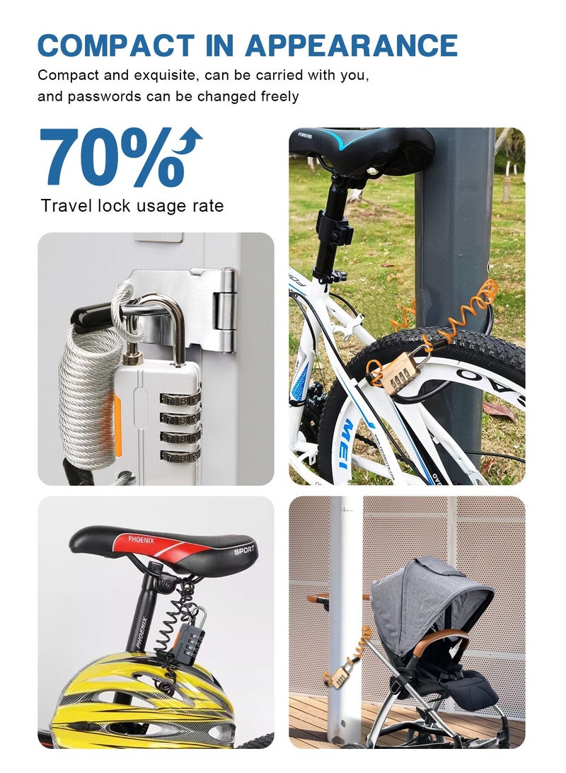 هومار كيت قفل مجمع مكون من 4 أرقام مع كابل فولاذي، 3 عبوات قفل سلك أمان مقاوم للصدأ ومقاوم للماء مثالي للأمتعة، الخزانة الرياضية، صندوق الأدوات، السياج، الحقيبة - Image 5