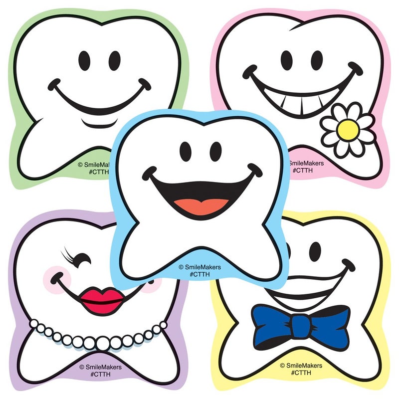 SmileMakers Happy Tooth Shaped Stickers Prizes and Giveaways 100 per Pack