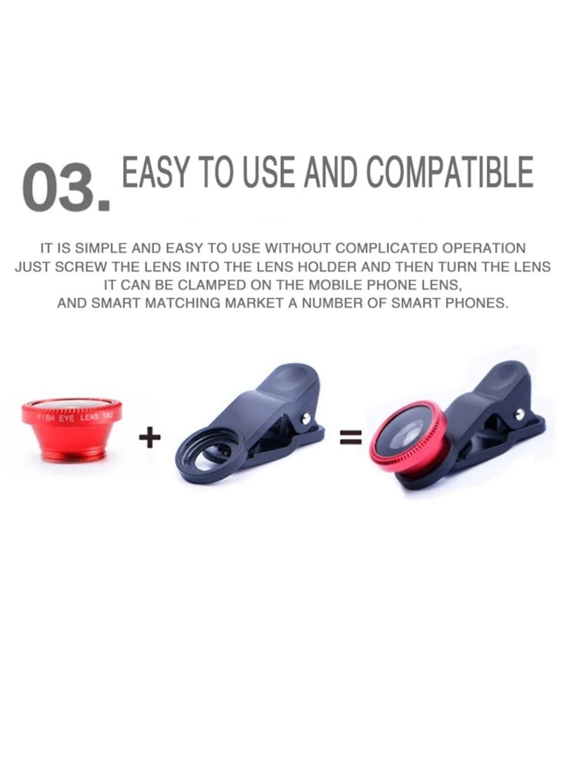 3 in 1 Wide Angle Macro Fisheye Lens Kit for iPhone for Samsung All Smartphones HD Optical Glass 067x Clip On Mobile Phone Camera Lenses for Close Up Photos Landscapes and Group Shots