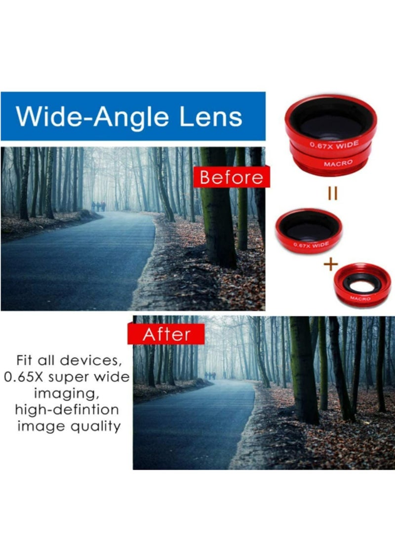 3 in 1 Wide Angle Macro Fisheye Lens Kit for iPhone for Samsung All Smartphones HD Optical Glass 067x Clip On Mobile Phone Camera Lenses for Close Up Photos Landscapes and Group Shots