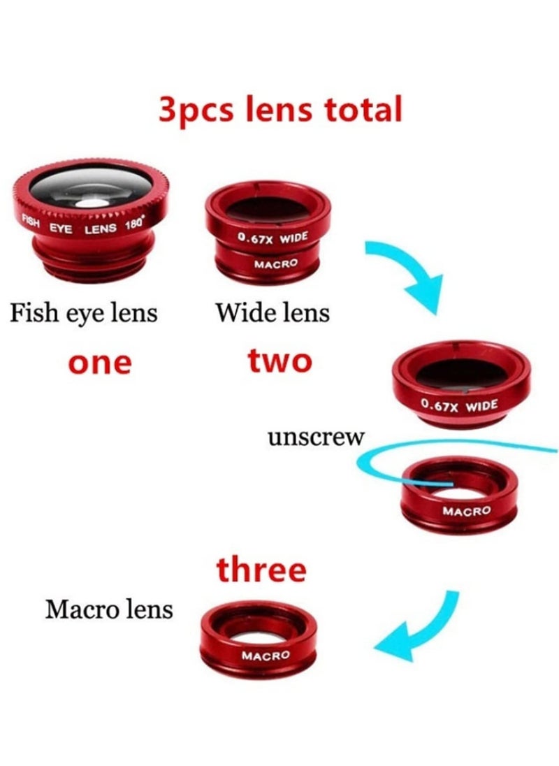 3 in 1 Wide Angle Macro Fisheye Lens Kit for iPhone for Samsung All Smartphones HD Optical Glass 067x Clip On Mobile Phone Camera Lenses for Close Up Photos Landscapes and Group Shots
