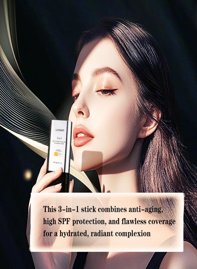 3 In 1-Luxury Anti-Wrinkle Foundation Stick SPF 50+ with Brush, 2 PCS Hydrating Non-Sticky Matte Foundation Stick, Travel Size Defense Face and Body Sunscreen Lotion, Medium Color, 1.42 Fl Oz - Image 2