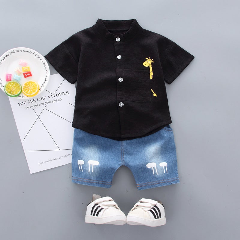 Summer Cartoon Shirt Denim Set Kids Pink  - Image 4