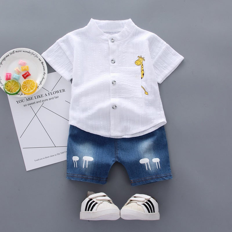 Summer Cartoon Shirt Denim Set Kids Pink  - Image 2
