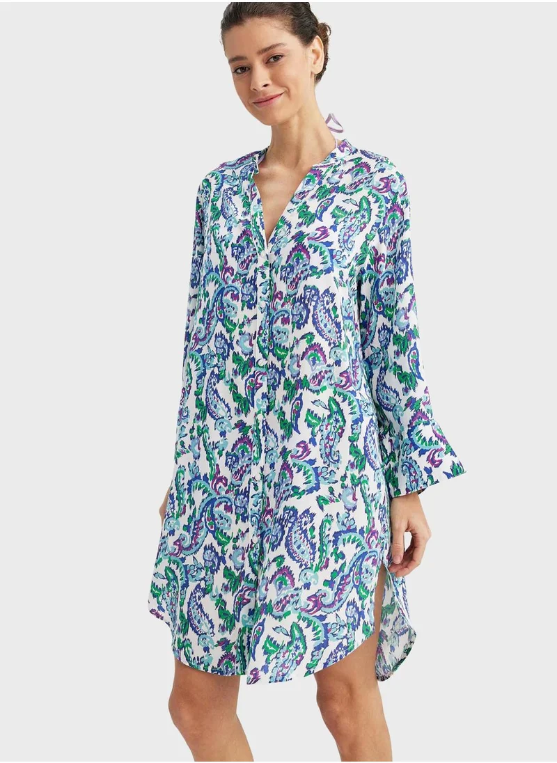 DeFacto Printed Button Down Beachwear Dress