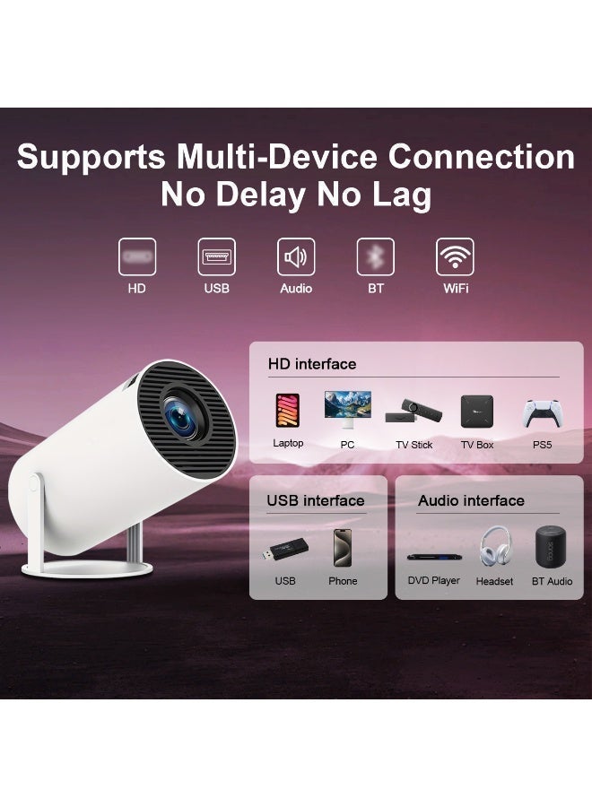 Mini Smart Projector Native 720P Support 1080P HD, Portable Rotatable Home Theater Projector with WiFi Bluetooth, Built-in Speaker, Compatible with Phone Laptop Media Stick for Bedroom Outdoor Movie Night - Image 3