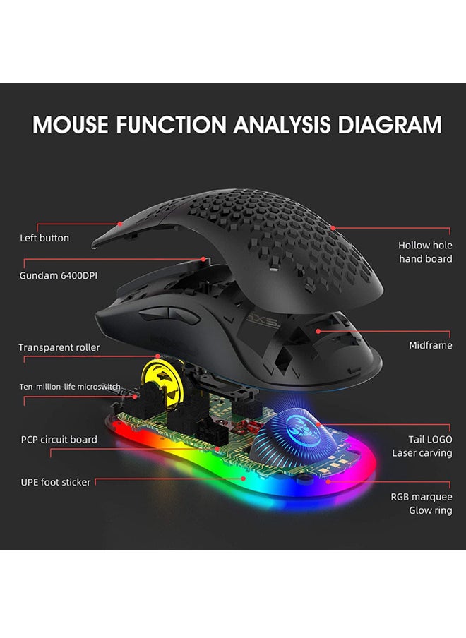 Rock Pow - Rock Pow USB Wired Gaming Mouse Supports Macro Programming Honeycomb Light Macro Mouse with 7 Buttons RGB Backlight up to 8000 DPI Ergonomics is Suitable for Mac Laptop Accessories PC Black - Image 1