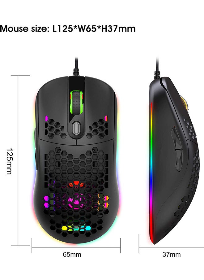 Rock Pow - Rock Pow USB Wired Gaming Mouse Supports Macro Programming Honeycomb Light Macro Mouse with 7 Buttons RGB Backlight up to 8000 DPI Ergonomics is Suitable for Mac Laptop Accessories PC Black - Image 1