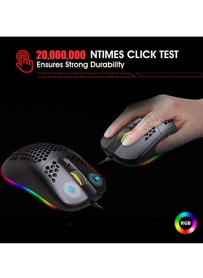 Rock Pow - Rock Pow USB Wired Gaming Mouse Supports Macro Programming Honeycomb Light Macro Mouse with 7 Buttons RGB Backlight up to 8000 DPI Ergonomics is Suitable for Mac Laptop Accessories PC Black - Image 1