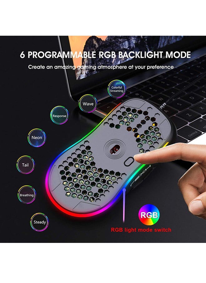 Rock Pow - Rock Pow USB Wired Gaming Mouse Supports Macro Programming Honeycomb Light Macro Mouse with 7 Buttons RGB Backlight up to 8000 DPI Ergonomics is Suitable for Mac Laptop Accessories PC Black - Image 1