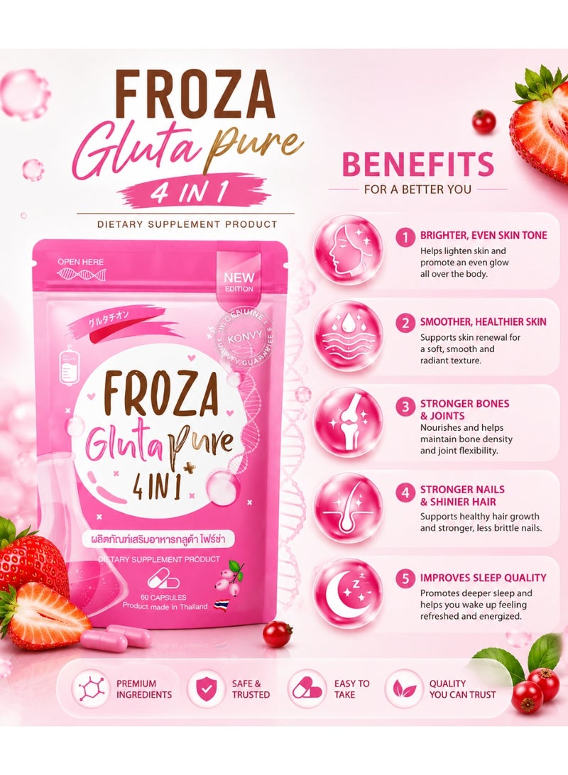 FROZA Gluta Pure 4 in 1 Wellness Capsules | L-Glutathione & Vitamin C Supplement with ALA and Coenzyme Q10 | 60 Capsules - Image 3