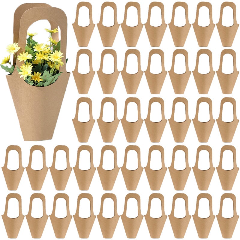 Tergy 50Packs Kraft Paper Flowers Gift Bags Brown Hanging Bouquet Wrapping Bags for Home Decoration (14Inches) - Image 1