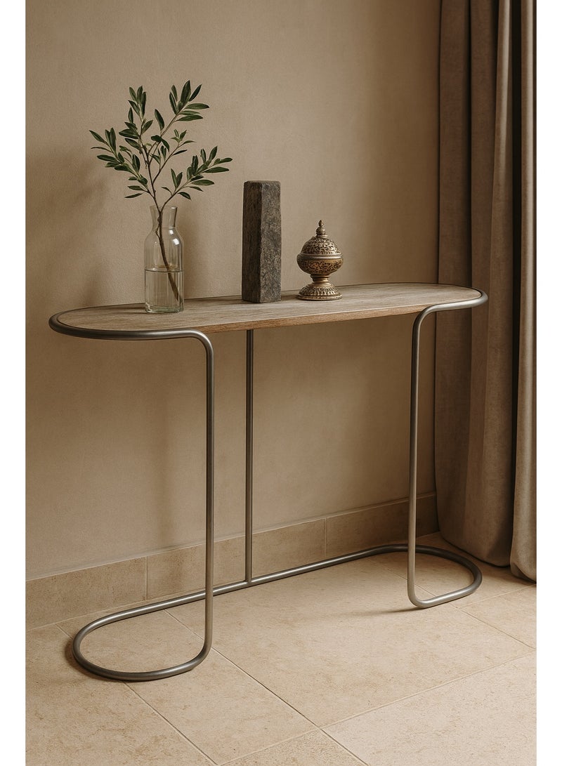 Modern Entryway Console Table with Wood-Effect Top & Metal Legs