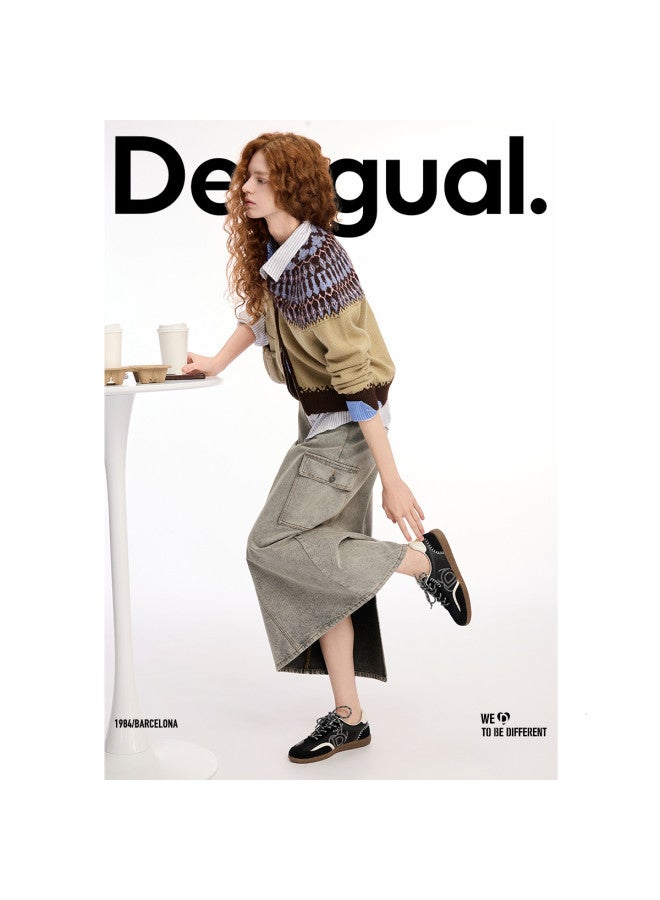 DESIGUAL كارديجان نسائي بتصميم فير آيل ذو ياقة عالية لفصل الخريف/الشتاء - Image 4