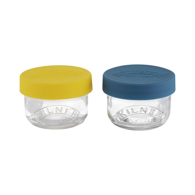 Kilner 0025024 Set of 2 Glass Snack and Store Pots 125ml with Push Top Silicone Lids  Perfect for Snacks  Food Storage