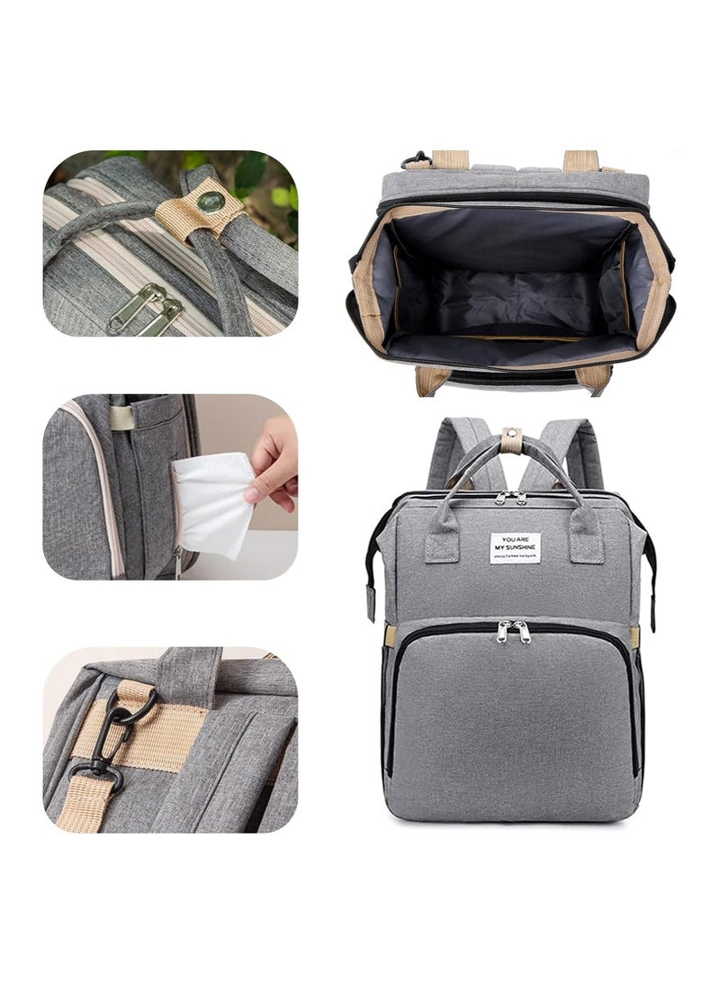 SOLARAE Diaper Bag Backpack, Multifunction Travel Baby Changing Bag, Multifunction Waterproof Travel Back Pack for Moms Dads, Newborn Baby Essential Gifts, Versatile Diaper Changing Station(Grey)(1 Pack) - Image 2