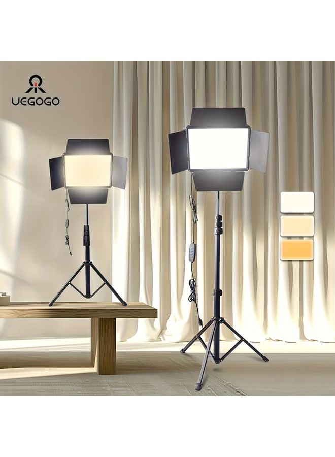 مجموعة إضاءة التصوير الأسود أضواء الاستوديو 52-63 بوصة حامل ثلاثي قابل للتعديل ضوء LED قابل للتعتيم - Image 2