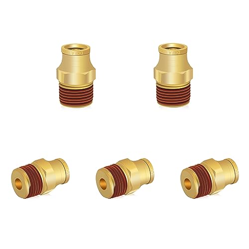 Siptenk 1/4" DOT Brass Push to Connect Air Line Fittings 5 PCS, 1/4" OD Tube x 1/4" NPT Thread Air Brake Line Quick Connect Fittings for Truck Trailers Industry Air System - Image 1