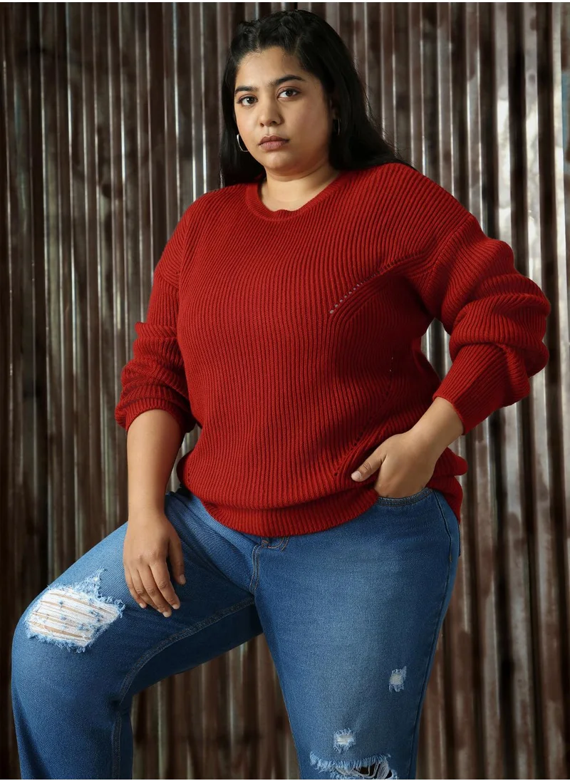 HIGH STAR Women's Red 100% Acrylic Solid Regular Fit Sweater