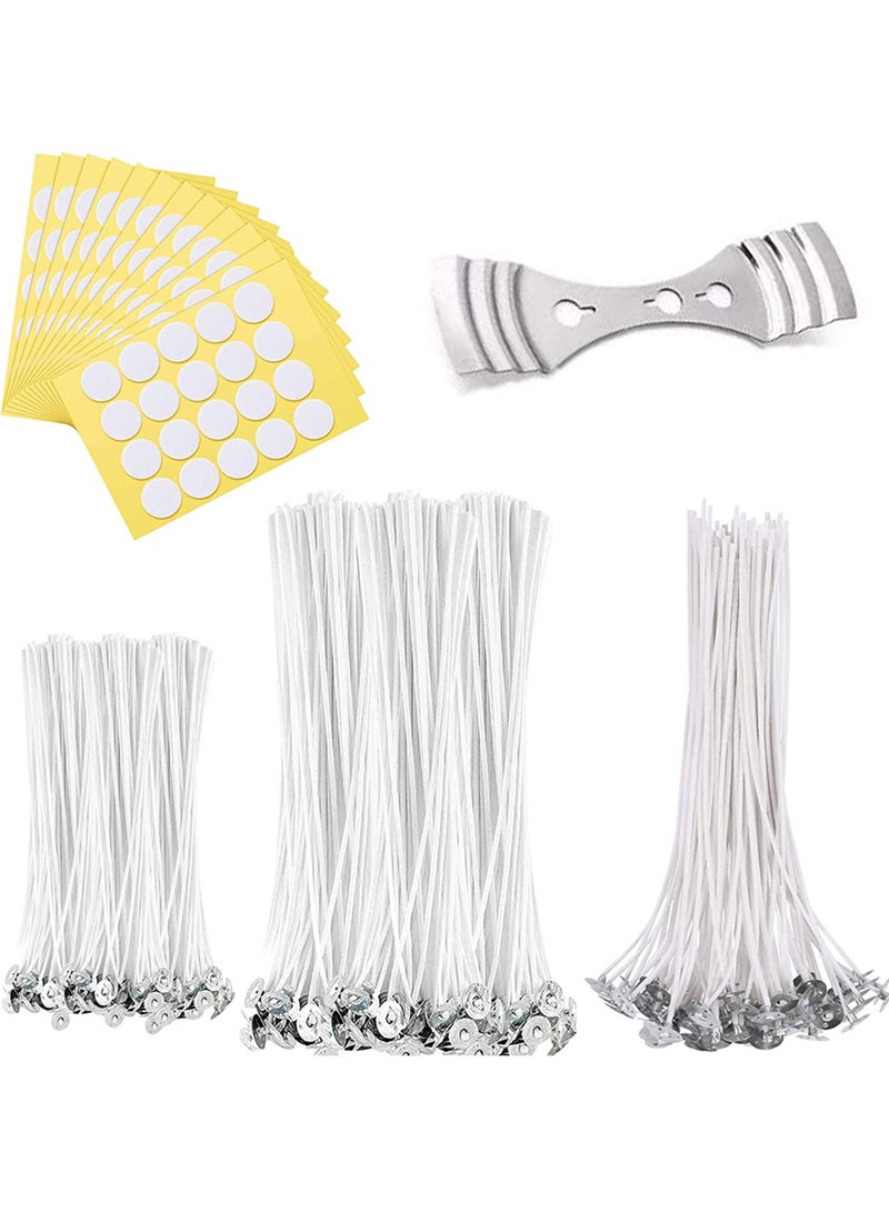 KASTWAVE 200 PCS Cotton Candle Wicks for Candle Making, 6 Inch and 8 Inch Long, Candle Wicks for Soy Wax with 200 PCS Candle Wick Stickers, 1PCS Centering Device, Candle Making Kit - Image 1