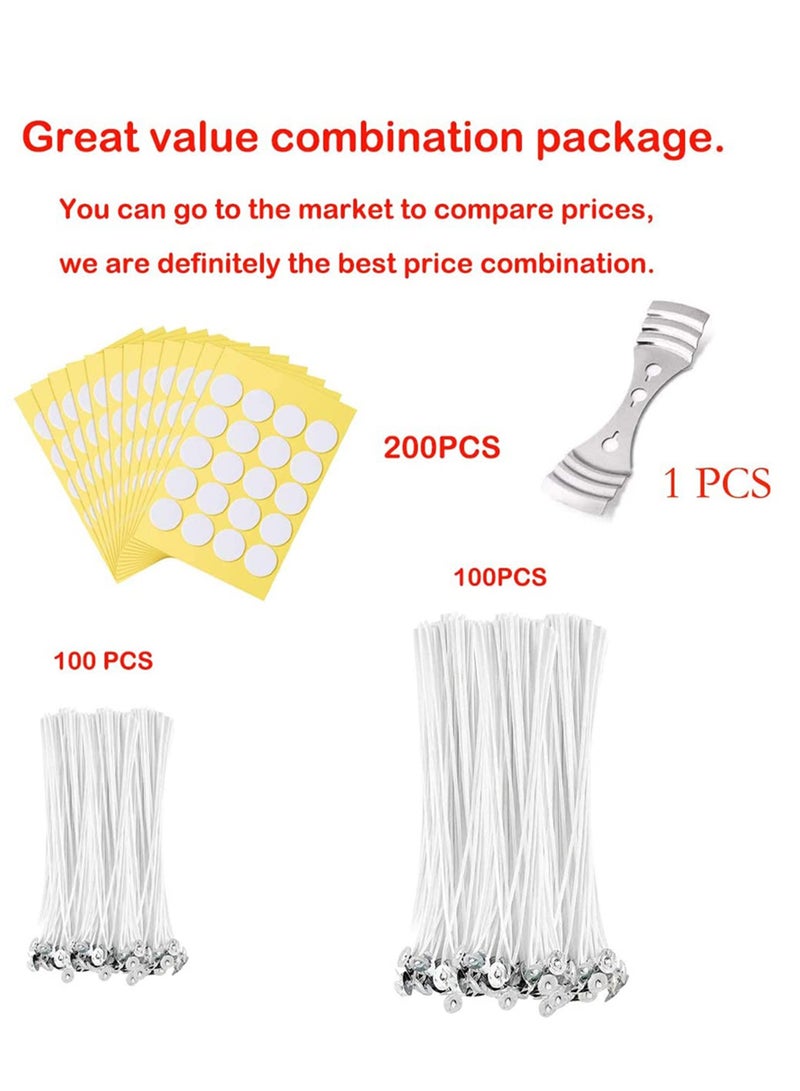KASTWAVE 200 PCS Cotton Candle Wicks for Candle Making, 6 Inch and 8 Inch Long, Candle Wicks for Soy Wax with 200 PCS Candle Wick Stickers, 1PCS Centering Device, Candle Making Kit - Image 2
