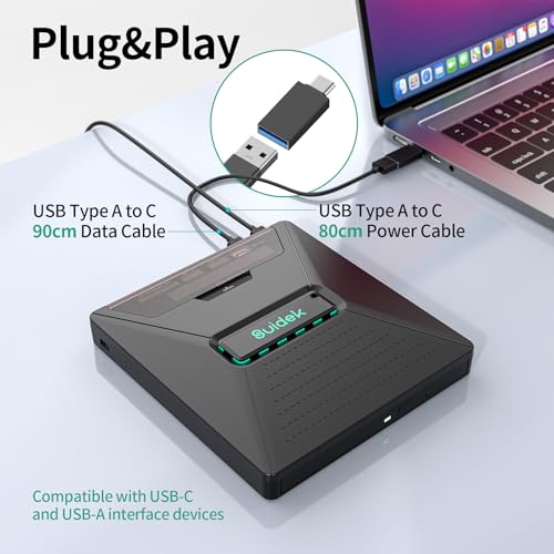 SUIDEK CD DVD Drive External, Portable CD DVD Driver +/-RW Burner with 2.5" SATA,SD Card Reader and USB A Type C 2.0 Hub Compatible with Laptop PC - Image 4