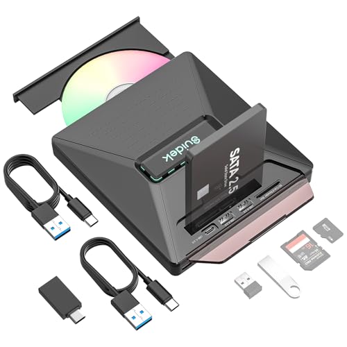 SUIDEK CD DVD Drive External, Portable CD DVD Driver +/-RW Burner with 2.5" SATA,SD Card Reader and USB A Type C 2.0 Hub Compatible with Laptop PC - Image 1