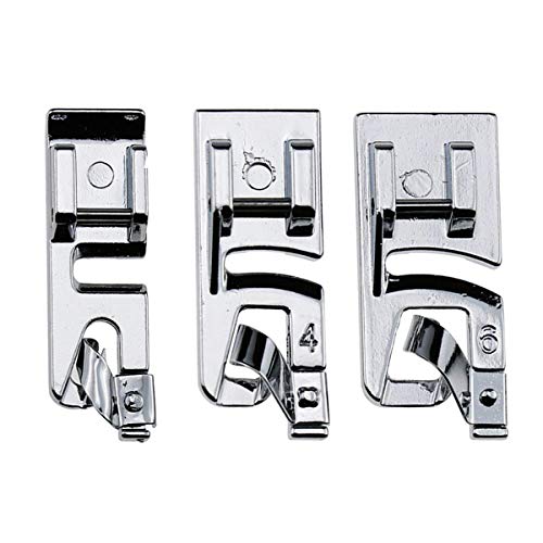 Stormshopping 3Pcs Narrow Rolled Hem Sewing Machine Presser Foot Set (3mm, 4mm and 6mm) for All Low Shank Snap-On Singer, Brother, Babylock, Euro-Pro, Janome, Kenmore, White, Elna Sewing Machines - Image 1