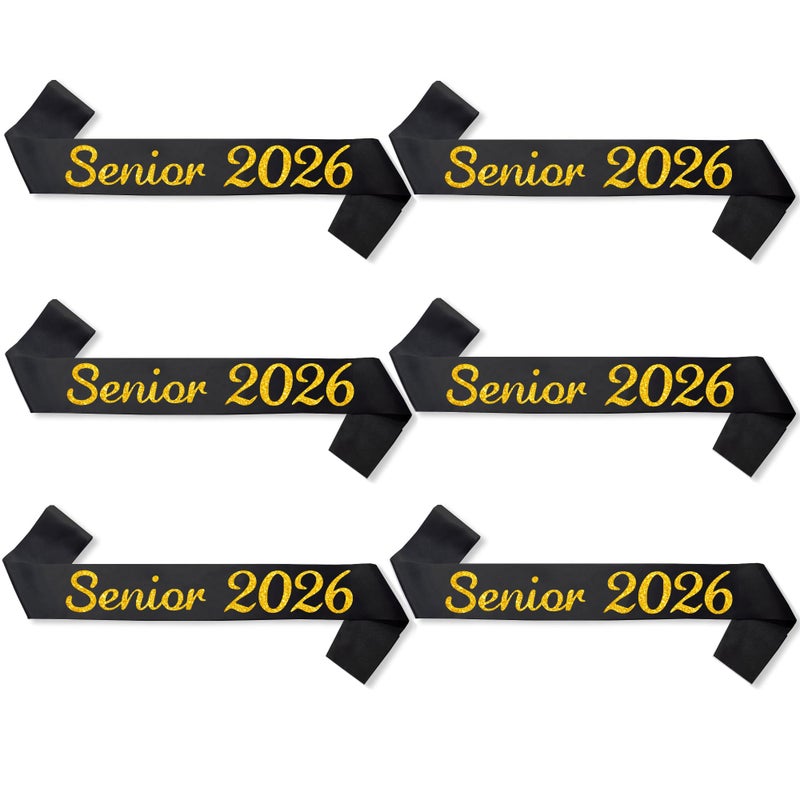 Partyprops 6 Pack Black Senior 2026 Satin Sash 2026 Graduation Sash Finally Graduated Senior Cheer Sash Cheerleader Sash Competition Sash - Image 2