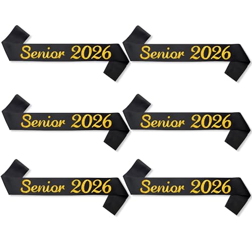 Partyprops 6 Pack Black Senior 2026 Satin Sash 2026 Graduation Sash Finally Graduated Senior Cheer Sash Cheerleader Sash Competition Sash - Image 1