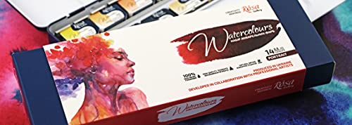 Rosa Gallery Watercolor Paint Set, 'Portrait' palette full pans 14 colors metal case, extra fine professional watercolours - Image 5