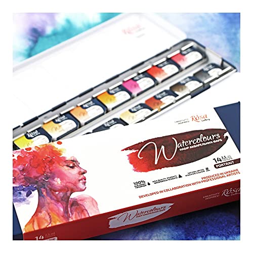 Rosa Gallery Watercolor Paint Set, 'Portrait' palette full pans 14 colors metal case, extra fine professional watercolours - Image 3