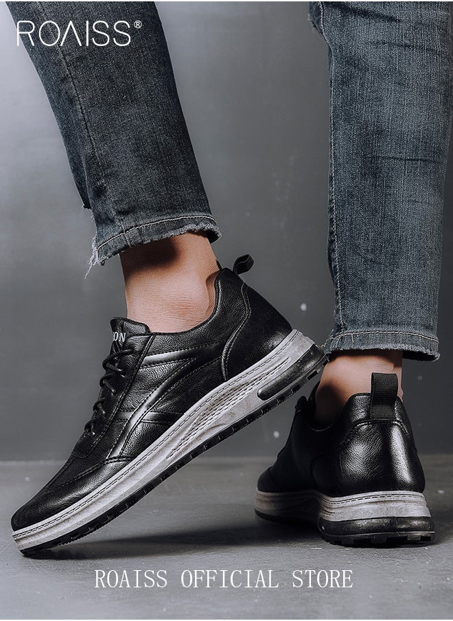 roaiss - Men's Casual Shoes, High Quality Oxford Comfort Genuine Leather Loafers Outdoor Flat Non-slip Sport Walking Shoes, Pair With Jeans Jacks Coat Colorblock Sneakers - Image 1