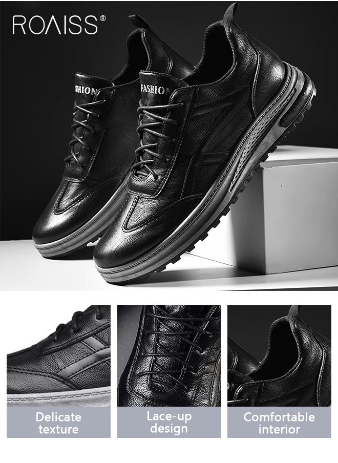 roaiss - Men's Casual Shoes, High Quality Oxford Comfort Genuine Leather Loafers Outdoor Flat Non-slip Sport Walking Shoes, Pair With Jeans Jacks Coat Colorblock Sneakers - Image 1