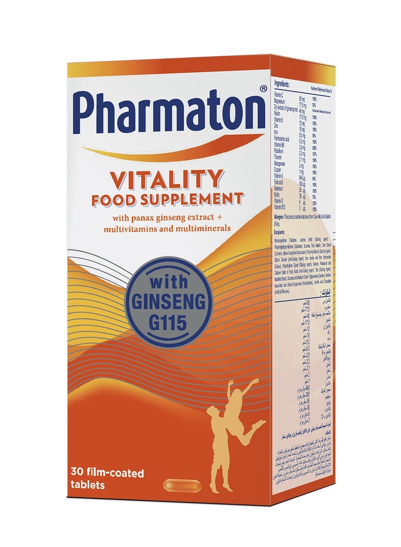 Pharmaton Vitality, Multivitamins & Minerals, With Ginseng - 30 Tabs - Image 1